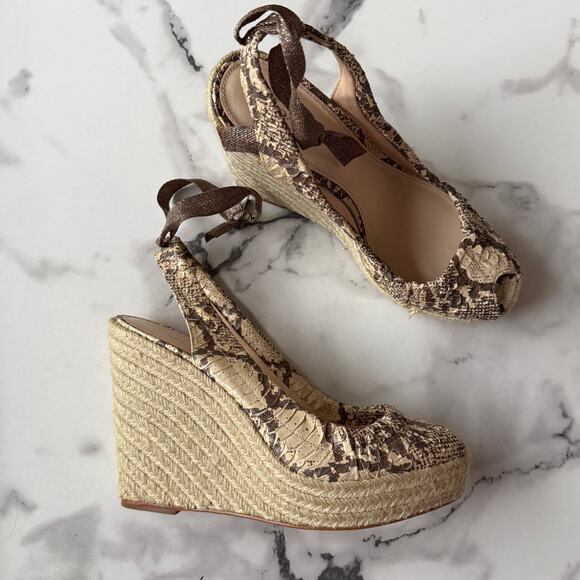 NEW Coach Maritza Snakeskin Leather Espadrille Wedges Size 7 - Picture 1 of 8